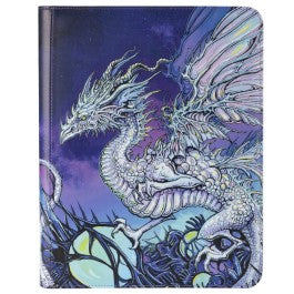 Dragon Shield Art Zipster 360 Binder: Vivid - The Justhera (PREORDER) - Purple and blue zippered card binder featuring a detailed white dragon illustration with scales and wings.