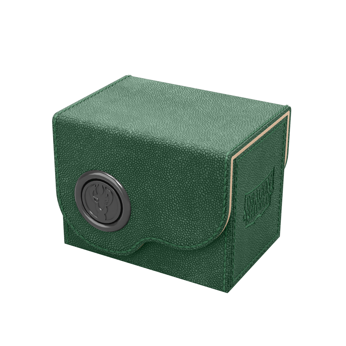 Dragon Shield Dragon Lock System: Deck Box 80+ - Green & Sand (PREORDER) - Green textured rectangular deck box with sand-colored edges and round black emblem on front flap.