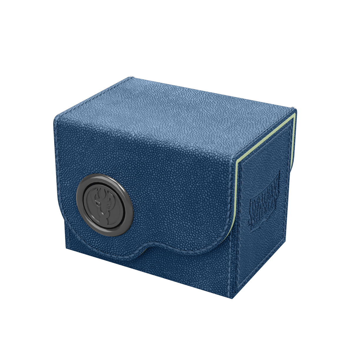 Dragon Shield Dragon Lock System: Deck Box 80+ - Blue & Mint (PREORDER) - Blue textured rectangular deck box with rounded flap and round black emblem on front, mint interior edges visible.