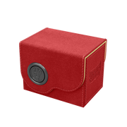 Dragon Shield Dragon Lock System: Deck Box 80+ - Red & Lemon (PREORDER) - Red textured rectangular deck box with rounded flap and lemon yellow trim, black circular dragon emblem on front.