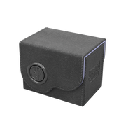 Dragon Shield Dragon Lock System: Deck Box 80+ - Black & Lilac (PREORDER) - Black textured rectangular deck box with lilac edge trim and embossed circular Dragon Shield logo on front flap.
