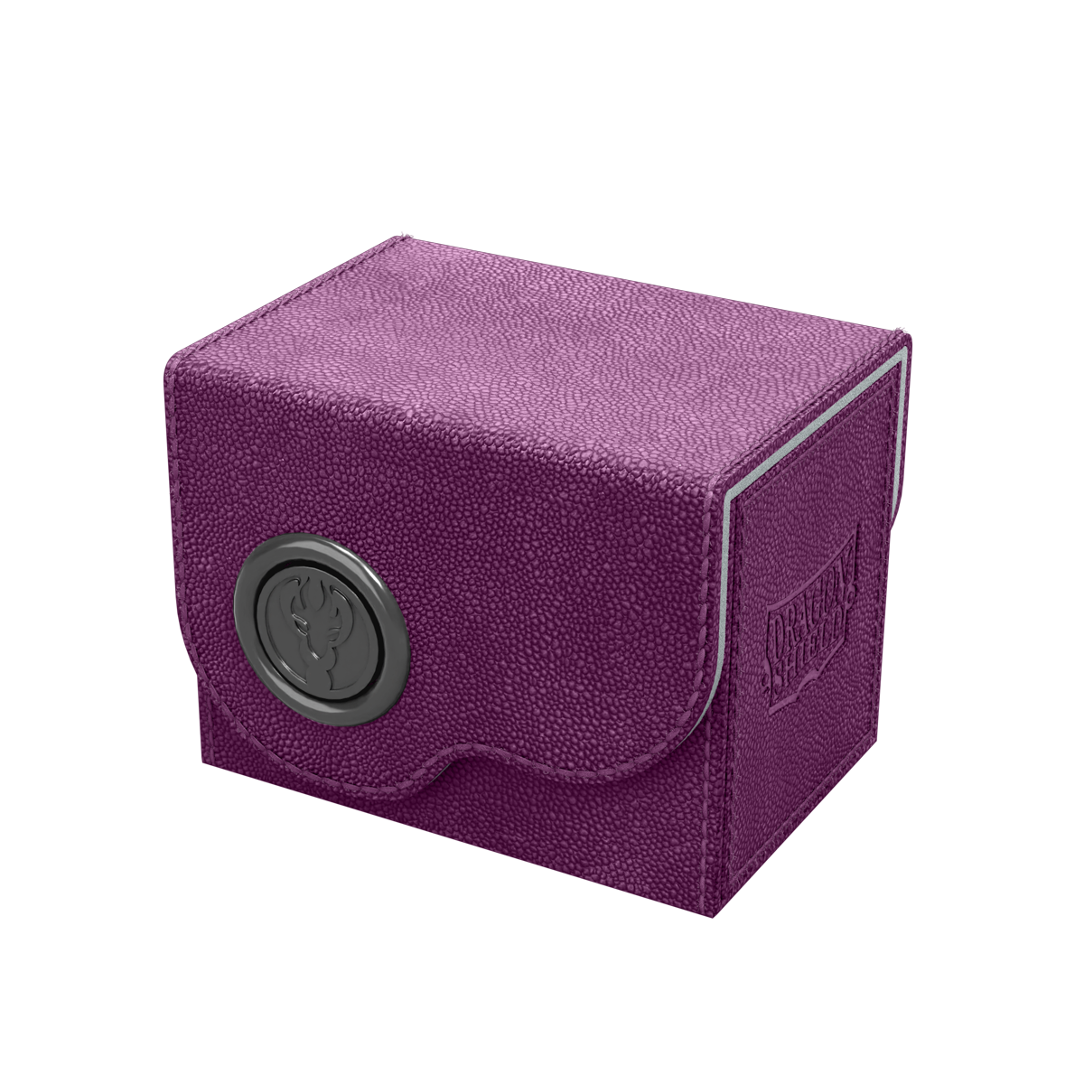 Dragon Shield Dragon Lock System: Deck Box 80+ - Purple & Frost (PREORDER) - Purple textured deck box with rounded flap and circular embossed dragon emblem on front, designed to hold 80+ cards.