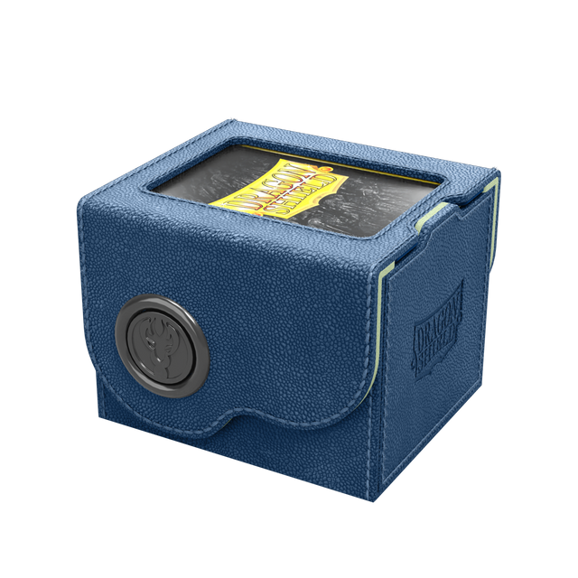 Dragon Shield Dragon Lock System: Deck Box 100+ - Blue & Mint (PREORDER) - Blue textured deck box with mint trim, rectangular shape, clear top window, and circular embossed Dragon Shield logo on.