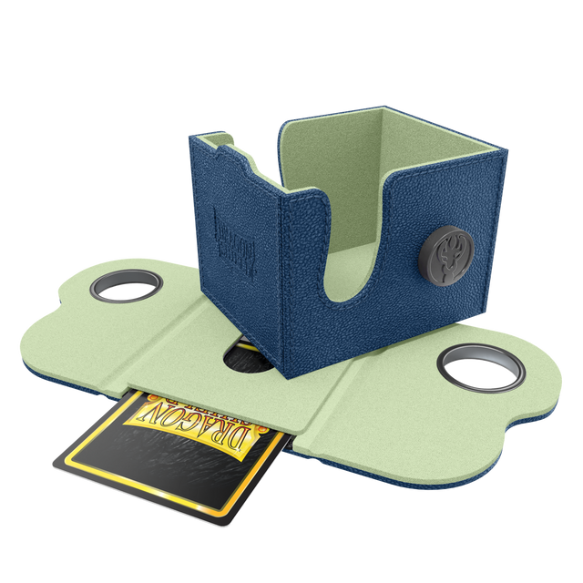 Dragon Shield Dragon Lock System: Deck Box 100+ - Blue & Mint (PREORDER) - Blue and mint card deck box with fabric texture and circular locking clasp, designed to hold 100+ cards.