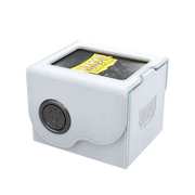 Dragon Shield Dragon Lock System: Deck Box 100+ - White & Aqua (PREORDER) - White synthetic leather deck box with aqua trim, black circular lock, and embossed Dragon Shield logo, designed to hold 100+