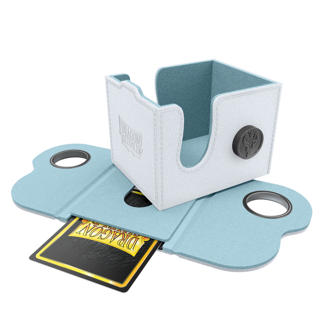 Dragon Shield Dragon Lock System: Deck Box 100+ - White & Aqua (PREORDER) - White and aqua rectangular card deck box with rounded edges and secure locking flap, designed for 100+ cards.