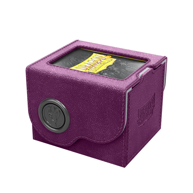 Dragon Shield Dragon Lock System: Deck Box 100+ - Purple & Frost (PREORDER) - Purple textured rectangular card deck box with a transparent top window and circular locking mechanism on one side.