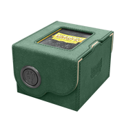 Dragon Shield Dragon Lock System: Deck Box 150+ - Green & Sand (PREORDER) - Green textured rectangular deck box with a black circular locking mechanism and a clear top window displaying a Dragon.
