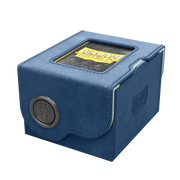 Dragon Shield Dragon Lock System: Deck Box 150+ - Blue & Mint (PREORDER) - Blue fabric-covered deck box with mint accents, transparent window on top, and round locking mechanism on front.