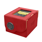 Dragon Shield Dragon Lock System: Deck Box 150+ - Red & Lemon (PREORDER) - Red textured rectangular deck box with black circular lock and clear top window displaying Dragon Shield logo.