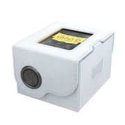 Dragon Shield Dragon Lock System: Deck Box 150+ - White & Aqua (PREORDER) - White and aqua Dragon Shield Dragon Lock deck box with clear top window and round black lock button.