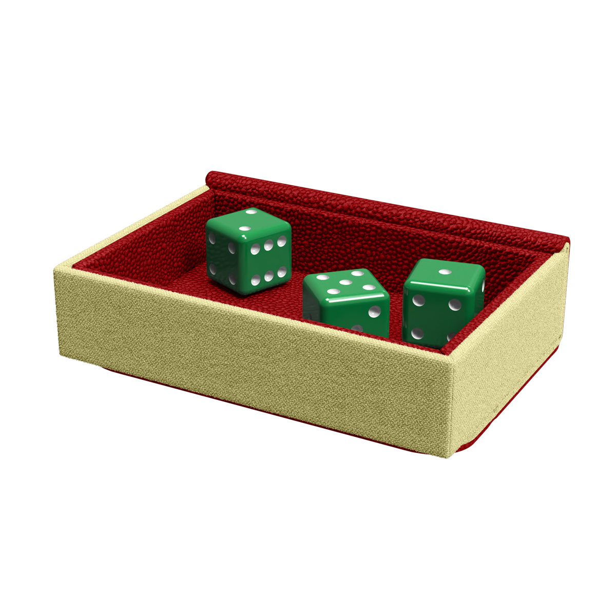 Dragon Shield Dragon Lock System: Dragon Tray - Red & Lemon (PREORDER) - Rectangular dice tray with red interior and textured lemon-yellow exterior, holding three green dice with white dots.