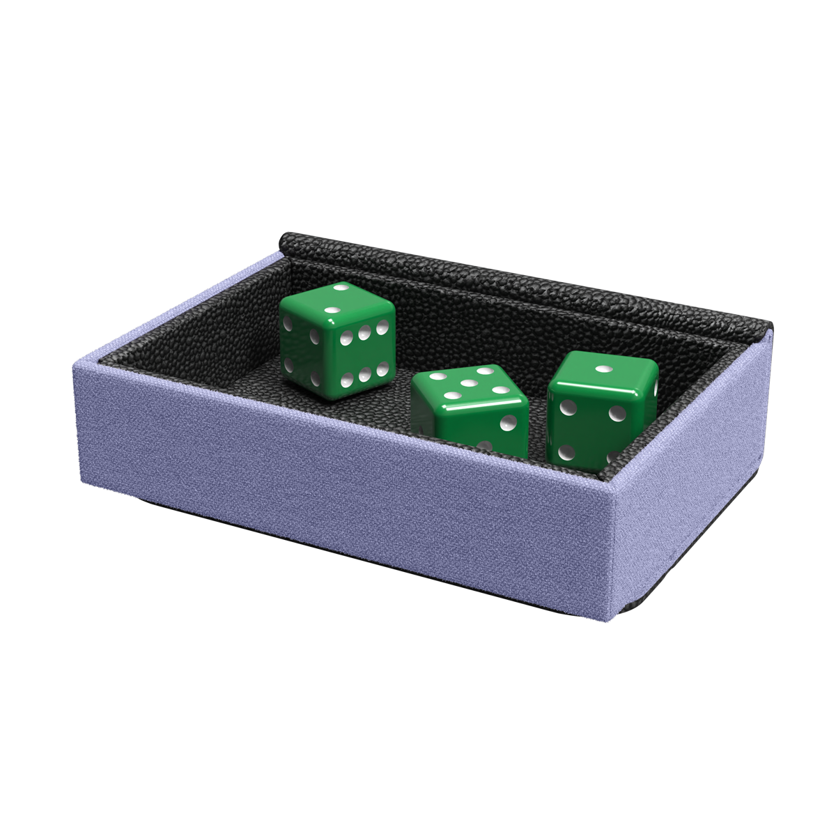 Dragon Shield Dragon Lock System: Dragon Tray - Black & Lilac (PREORDER) - Rectangular game tray with a black interior and soft lilac exterior, holding three green dice with white dots.