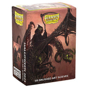 Deck Protector: Dragon Shield: Art: Brushed: Halloween 2025 (100) - Deck protector sleeves box with dark fantasy dragon and Halloween-themed art in black and orange tones, labeled Dragon.