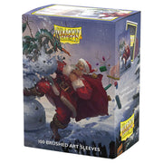 Dragon Shield Standard Brushed Art Sleeves 100ct: Christmas 2025 - Box of Dragon Shield Standard card sleeves featuring Santa Claus battling a green dragon in snowy winter scene, 100 count.