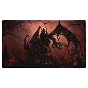 Playmat + Tube: Halloween 2025 - Dark Halloween playmat featuring a grim reaper riding a winged dragon with glowing green eyes and jack-o’-lanterns scattered