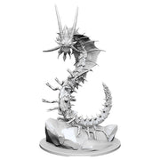 D&D Nolzur's Marvelous Miniatures: Adult Remorhaz - Unpainted gray plastic miniature of a serpentine creature with a spiked tail, multiple legs, and a horned, insect-like head.