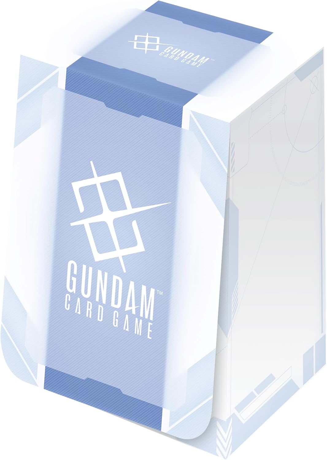 Gundam Card Game: Official Deck Case - Light blue and white rectangular deck case with Gundam Card Game logo and geometric design on the front.
