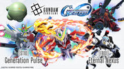 Gundam Card Game - G Generation Eternal, Eternal Nexus Extra Booster Display (PREORDER) - Colorful Gundam card game booster pack display with fiery, robotic mecha artwork on a white background.