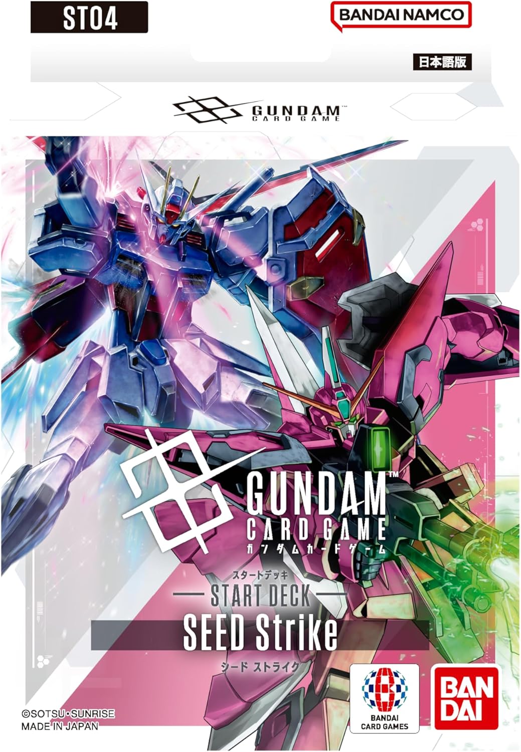 Gundam Card Game - SEED Strike Start Deck - Gundam Card Game SEED Strike Start Deck with dynamic blue and pink mecha artwork on a white, black, and pink box.