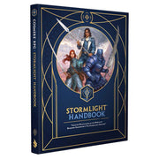 Cosmere RPG: Stormlight Handbook - Dark blue hardcover RPG book with gold geometric designs and fantasy characters on cover, titled Stormlight Handbook.