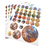 Cosmere RPG: Stormlight Tokens Pack - Sheets of round, colorful RPG tokens featuring fantasy characters and symbols from the Cosmere Stormlight Archives.