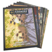 Cosmere RPG: Stormlight Map Pack - Stack of colorful roleplaying game maps featuring detailed fantasy landscapes and labeled regions on glossy paper.