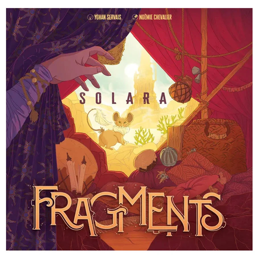 Fragments: Solara (PREORDER) - Colorful fantasy game cover featuring a robed hand reaching toward glowing symbols over a desert cityscape.