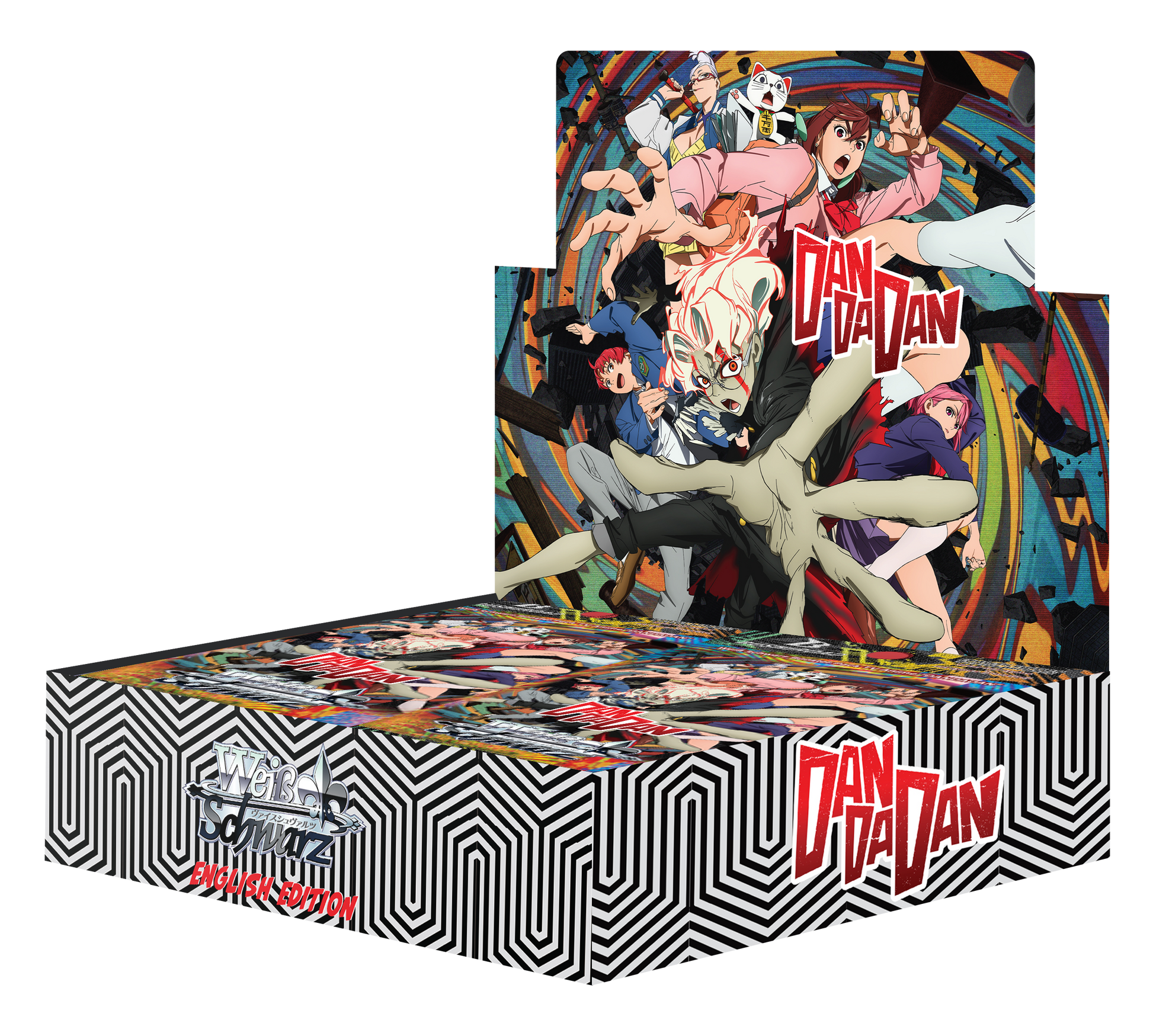 Weiss Schwarz: DANDADAN Booster Display - Colorful anime-themed booster display box for Weiss Schwarz featuring dynamic characters and bold "DANDADAN" logo.