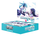 Weiss Schwarz: Hatsune Miku COLORFUL STAGE! Booster Display - Blue and teal booster display box featuring anime characters Hatsune Miku and another girl with colorful stage theme.