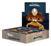 Avatar: The Last Airbender Booster Box - The Last Airbender booster box with Aang kneeling, glowing hands, blue and beige packaging design.