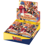 Cardfight Vanguard - Flight of Chakrabarthi Booster Box - BT13 - Yellow and blue Cardfight Vanguard Flight of Chakrabarthi booster box with colorful anime character and robot artwork on.