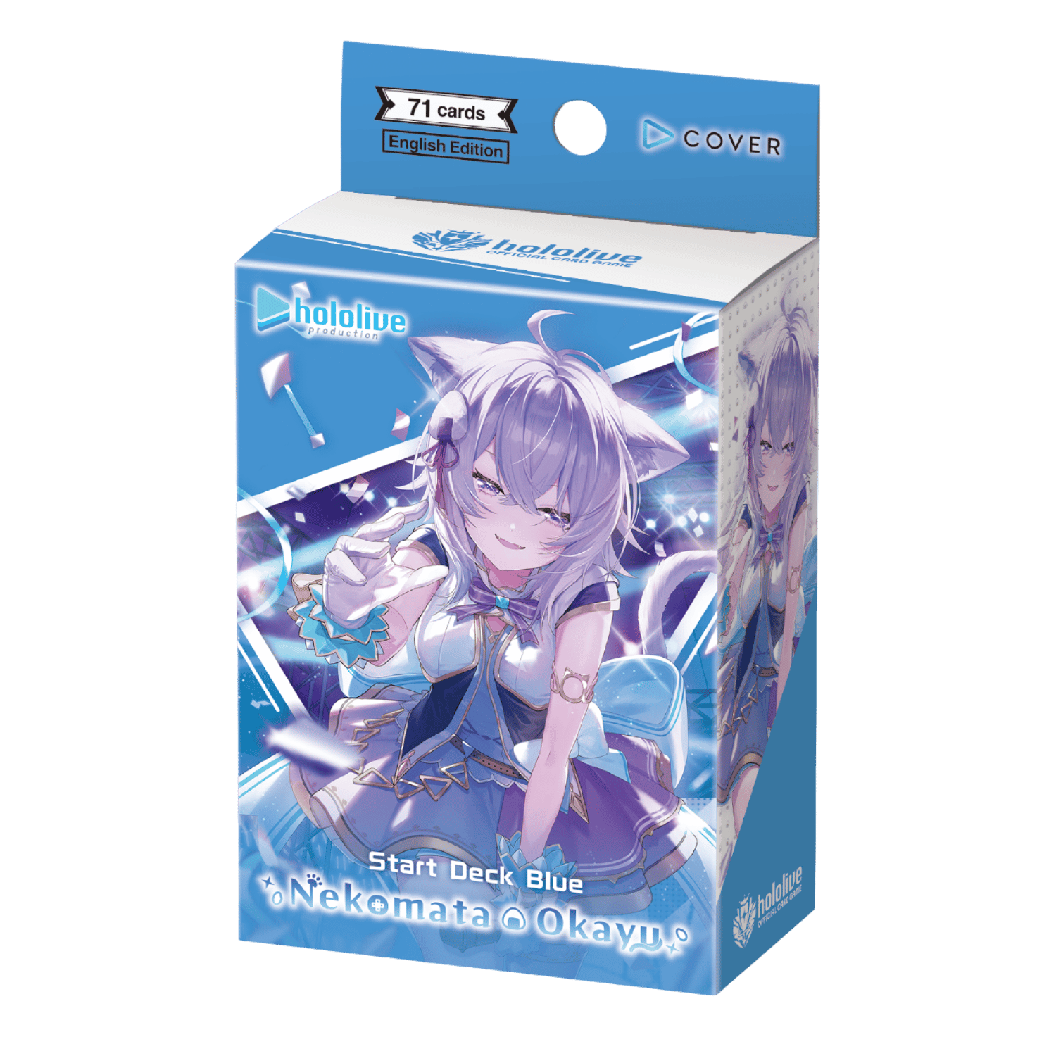 hololive OCG: Nekomata Okayu Start Deck - Blue-themed card game box featuring anime girl with cat ears and silver hair in a futuristic outfit.