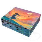 Canvas: Big Box (PREORDER) - Colorful rectangular card game organizer box with sunset landscape artwork and four black pull-out drawers.