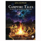 Call of Cthulhu: Campfire Tales: Scouts Against Cthulhu (PREORDER) - Hardcover RPG book with a night campfire scene showing six scouts in vintage uniforms under a starry sky with a cosmic,.