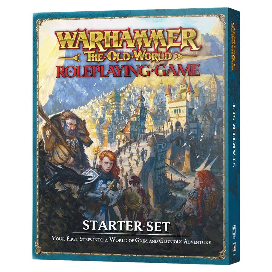 Warhammer: The Old World Roleplaying Game: Starter Set (PREORDER) - Boxed Warhammer Old World Roleplaying Game Starter Set with detailed fantasy cover art featuring warriors and a medieval.