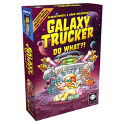 Galaxy Trucker: Do What?! Expansion - Purple rectangular box with colorful cartoon space characters and yellow bold text reading Galaxy Trucker Do What?!.