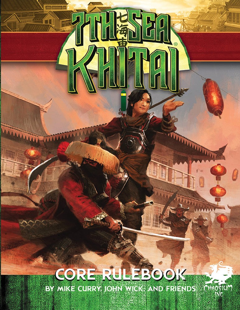 7th Sea: Khitai Core Book - Hardcover RPG book titled "7th Sea Khitai Core Rulebook" featuring Asian-inspired warriors in dynamic poses against a.