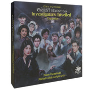 Horror on the Orient Express: Investigators Unveiled Expansion (PREORDER) - Dark-themed game box with diverse illustrated investigators in 1920s attire, misty shadows, and yellow title text.