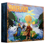 Amberlight Boardgame (PREORDER) - Amberlight board game box with fantasy artwork showing two adventurers facing a large glowing orb and dragonfly, surrounded.