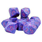 Chessex: Speckled Purple Passion - Set of Ten d10 Dice - Set of ten ten-sided dice in purple with pink and blue speckles, featuring pink numbers.