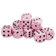 Chessex: d6Cube 16mm Speckled: Pink (12) - Set of twelve 16mm speckled pink six-sided dice with black pips, glossy finish.