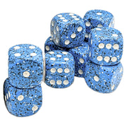 Chessex: d6Cube 16mm Speckled: Ocean Stone (12) - Set of eight 16mm blue speckled six-sided dice with white pips, glossy finish.