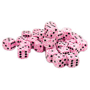 Chessex: d6Cube 12mm Speckled: Pink (36) - Pile of 36 translucent pink six-sided dice with black speckles and dots, 12mm size.