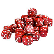 Chessex: d6Cube 12mm Speckled: Lava Stone (36) - Set of red speckled six-sided dice with white pips, 12mm size, resembling lava stone texture.