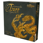 Tsuro: 20th Anniversary Edition - Dark green Tsuro board game box with detailed gold dragon and phoenix artwork, elegant gold script text.