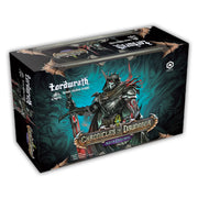 Chronicles of Drunagor: Age of Darkness - Lordwrath v.2 (PREORDER) - Dark fantasy game box featuring armored warrior with glowing blue eyes and red accents, wielding a weapon against a teal and