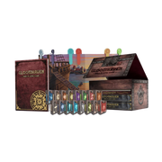 Gloomhaven RPG: Deluxe Box Set (PREORDER) - Deluxe Gloomhaven RPG box set with burgundy and gold embossed case, colorful character tokens, scenario book, and detailed.