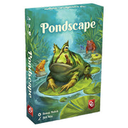 Pondscape (PREORDER) - Rectangular green box with illustrated frogs on lily pads in a pond, titled Pondscape card game.