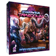 Shadowrun: Takedown (PREORDER) - Shadowrun Takedown board game box with neon-lit cyberpunk characters and tentacle monster on the cover.